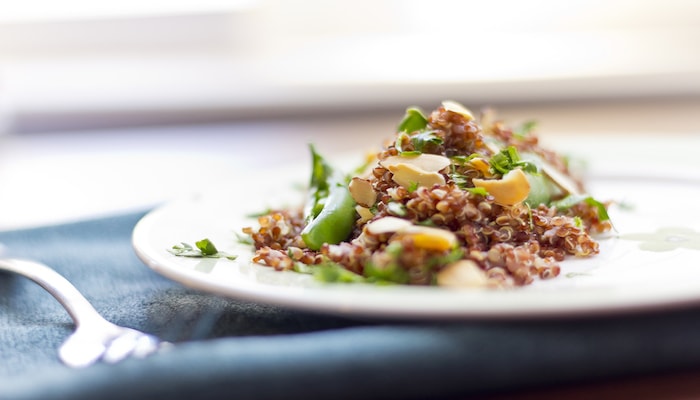 Spiced quinoa with almonds and feta